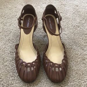 Nine West Brown Leather Mary Jane Heels SZ 8.5